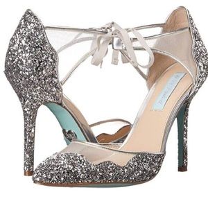 Blue by Betsey Johnson Stela Silver Glitter Formal Wedding Heels